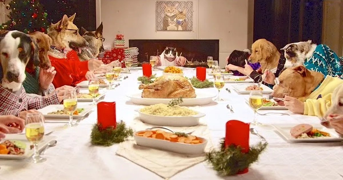 13 Dogs Sit Down for a Holiday Dinner, but Wait Until You See Who''s Hosting