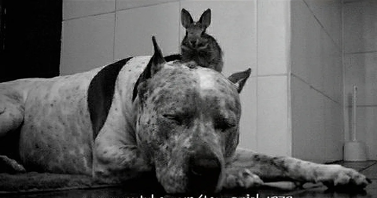 Huge Pit Bull Snores Peacefully With a Baby Bunny Standing on His Head! Hilarious!