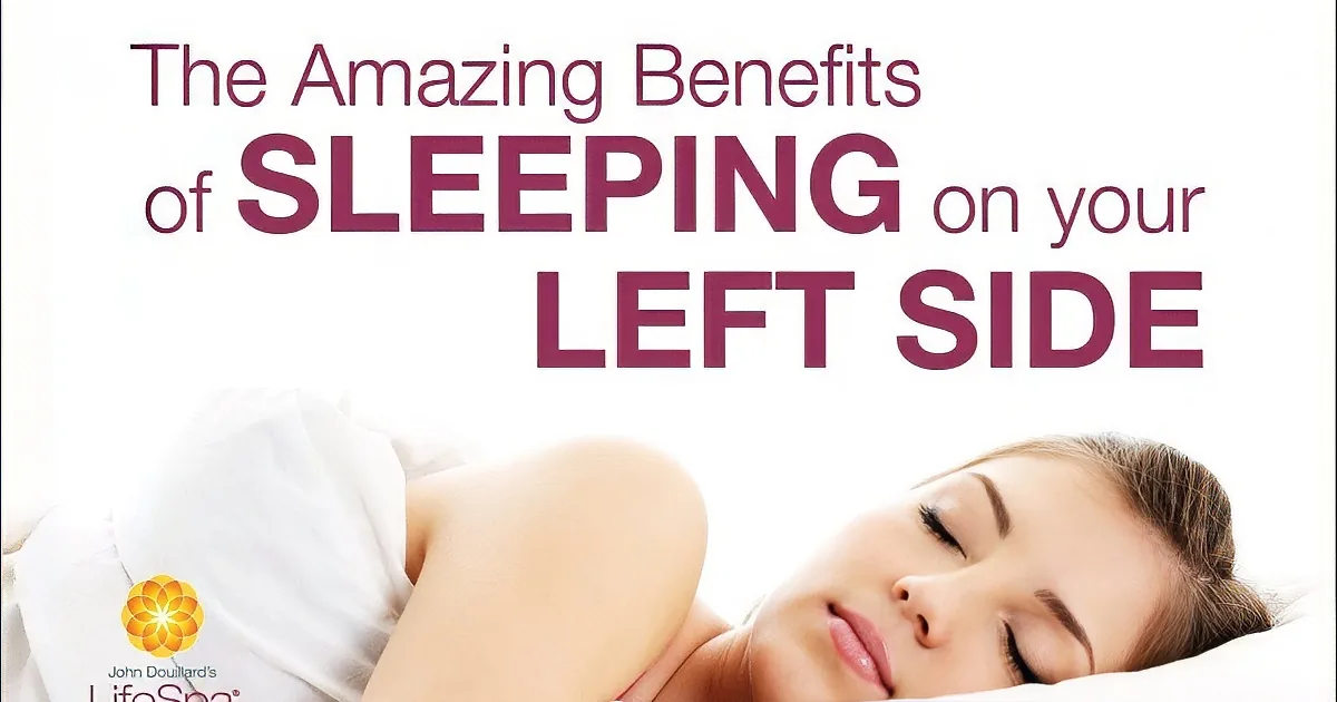 A woman sleeps on her left side, promoting the benefits of this position.