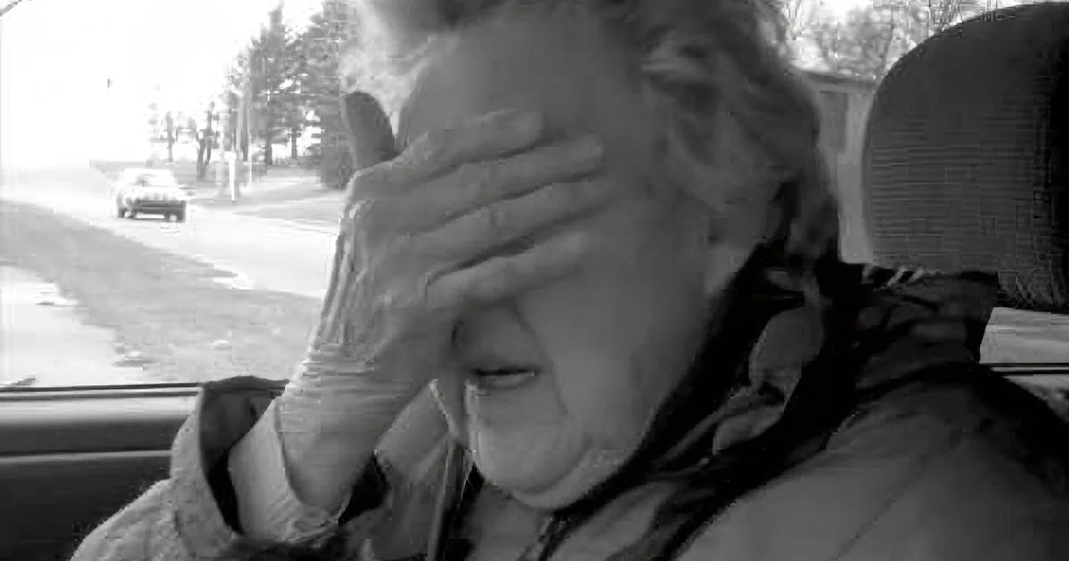 A person in a car covers their face with their hand, appearing distressed.