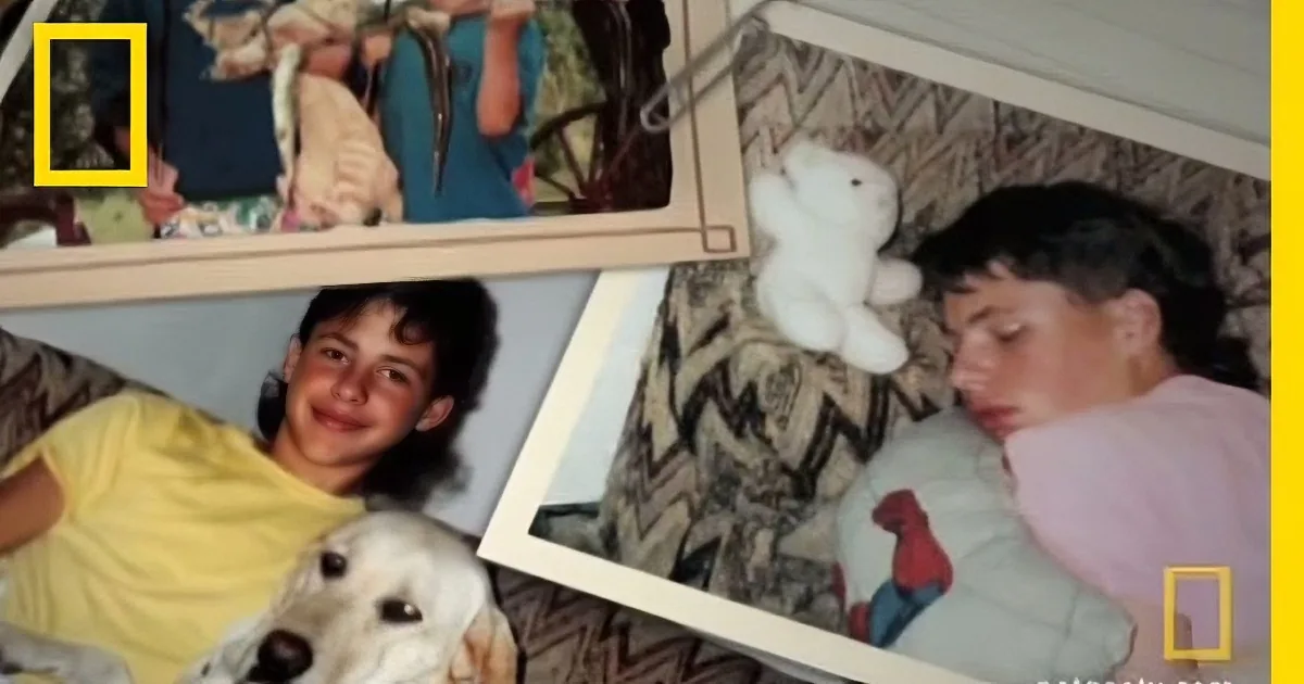 A young boy in a yellow shirt is playfully interacting with a white dog in a collage of childhood photos.