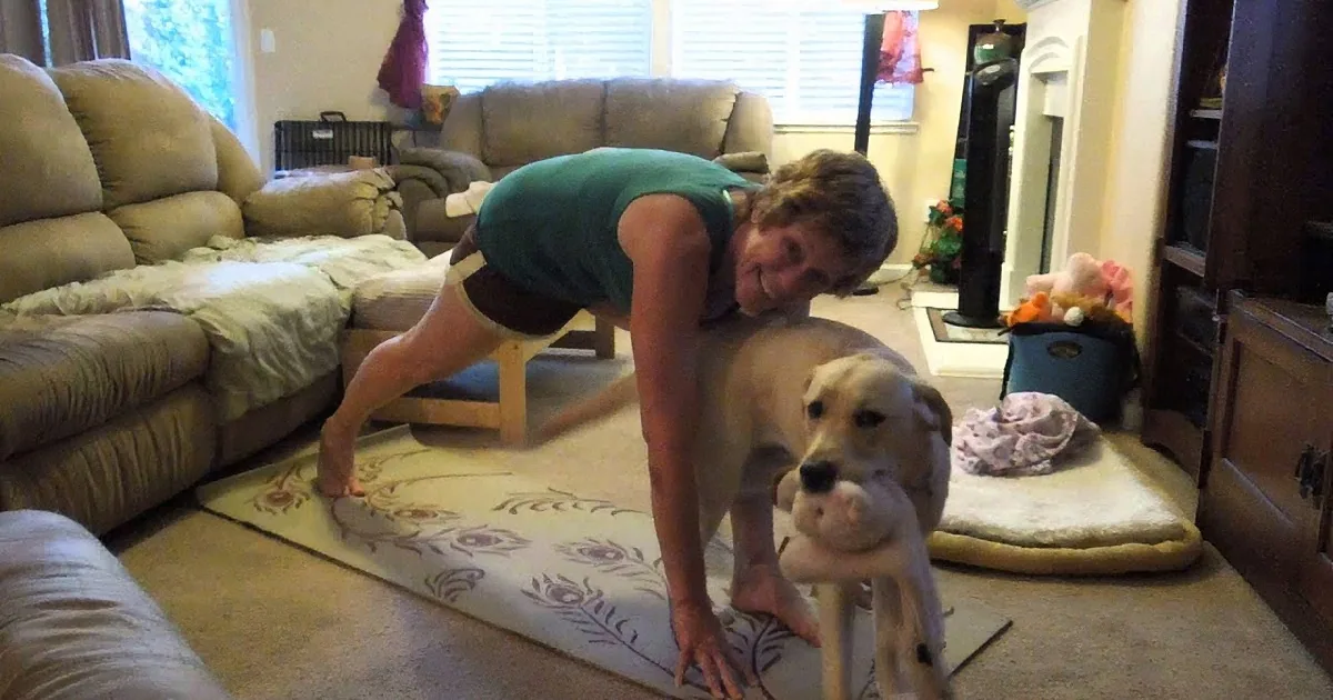 She Was Trying to Film a Yoga Video, but When Her Dog Does This, She Couldn''t Hold Back a Giggle!