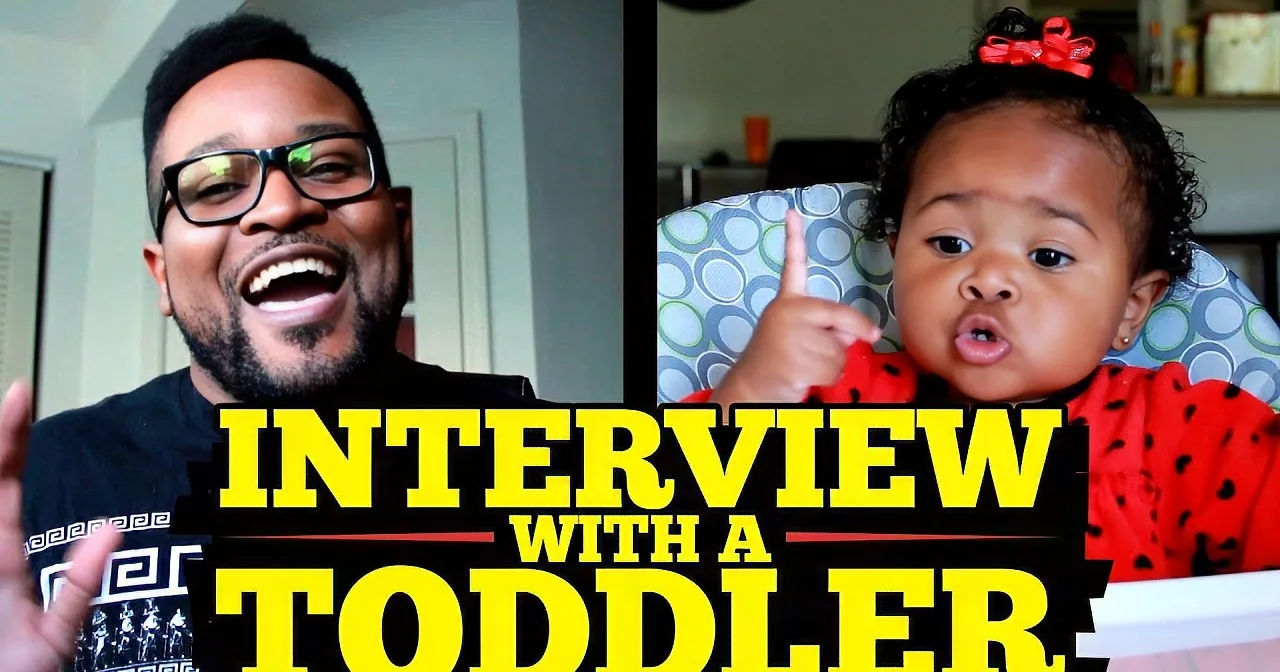 A man and a toddler are featured in a split-screen image with the text "Interview with a Toddler."