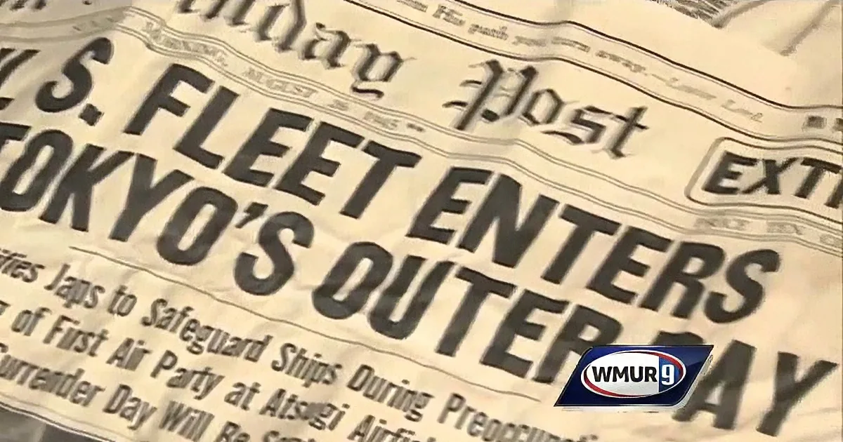 A close-up of a newspaper headline about U.S. fleet entering Tokyo's Bay.