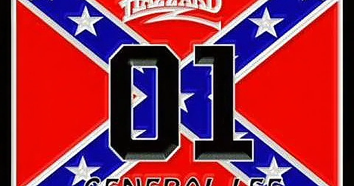 Confederate flag with "01" and "Tazzard" text, possibly related to a series or show.