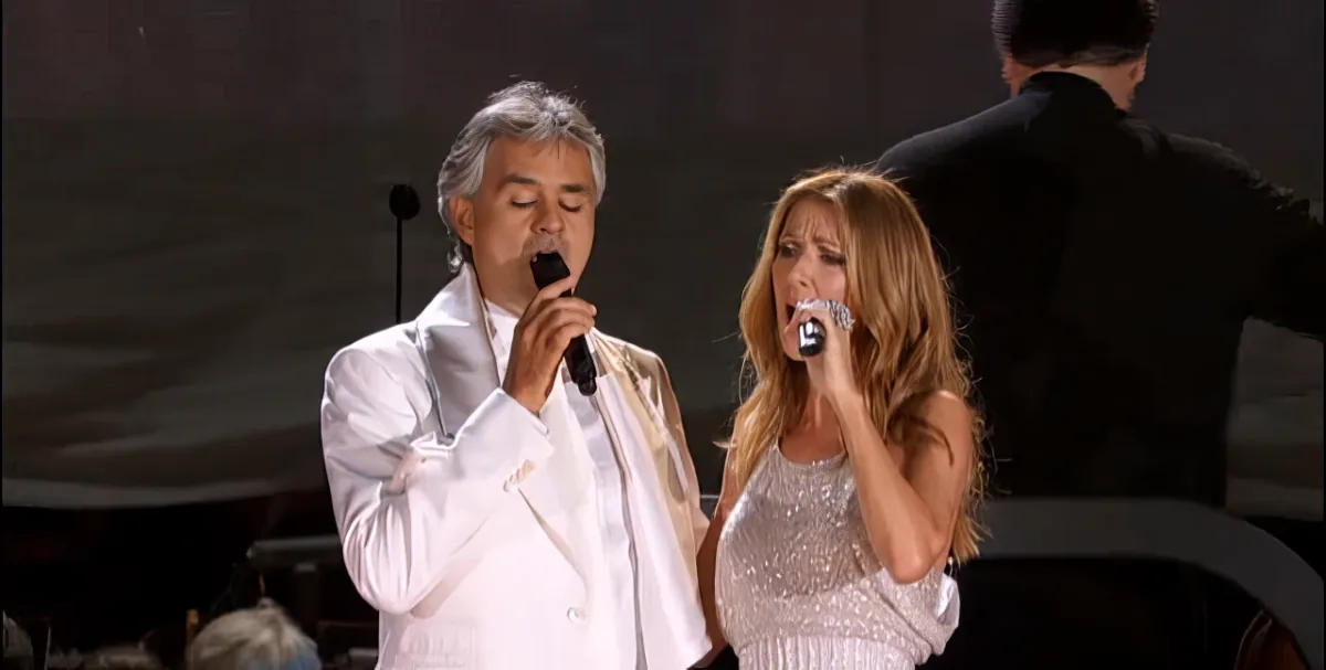 Andrea Bocelli and Celine Dion sing