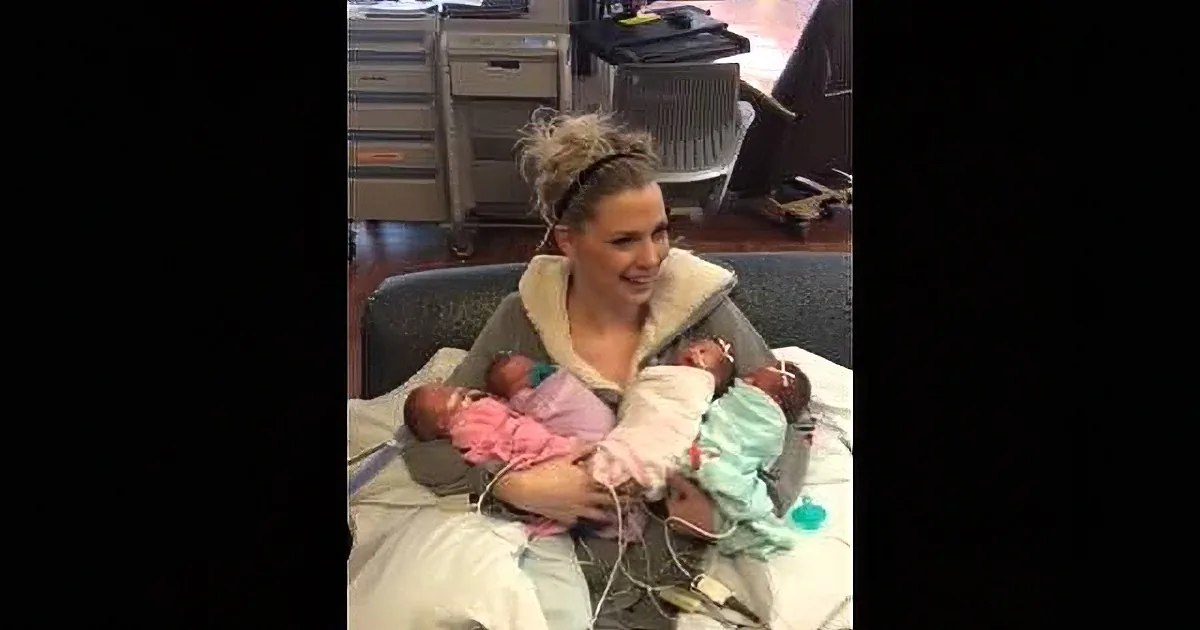 This Happy Mom Holds Her Beautiful Quadruplets for the Very First Time Together