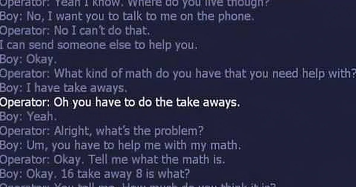 A boy seeking help with math problems through a chat with an operator.