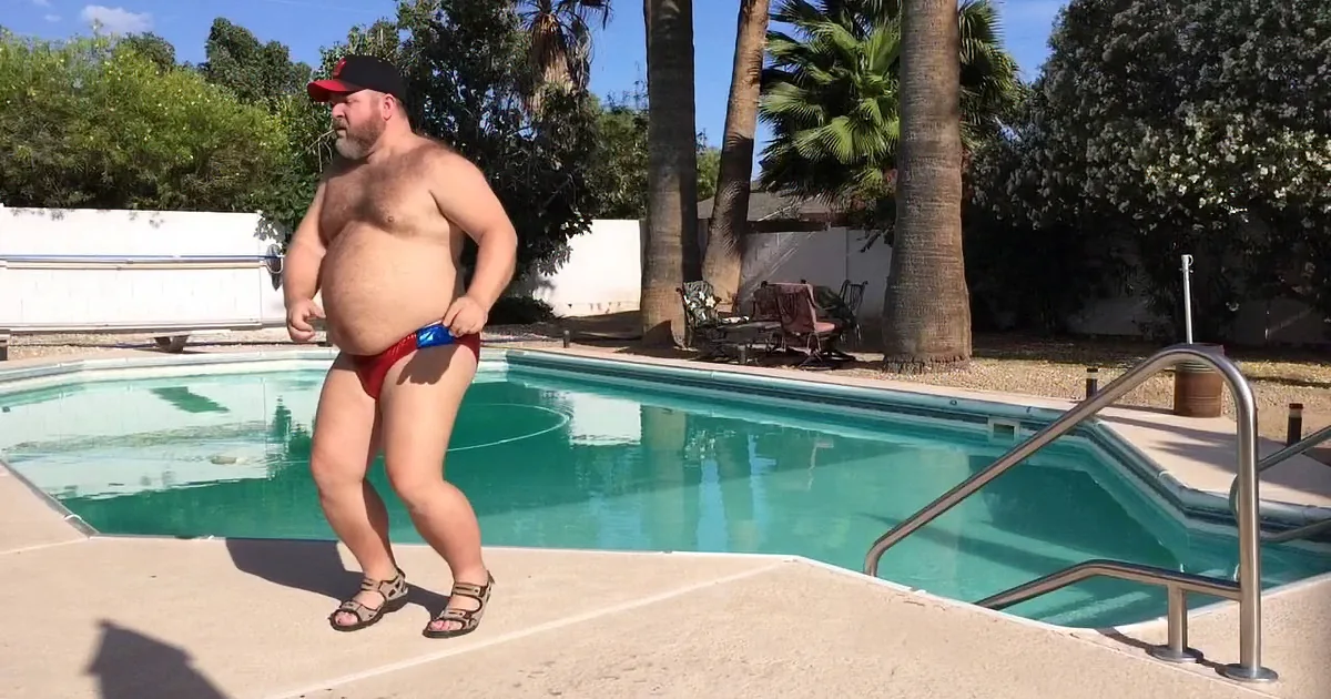 Big Guy Gets Into a Teeny-Weeny Speedo. Watch When the Music Starts - Speechless!