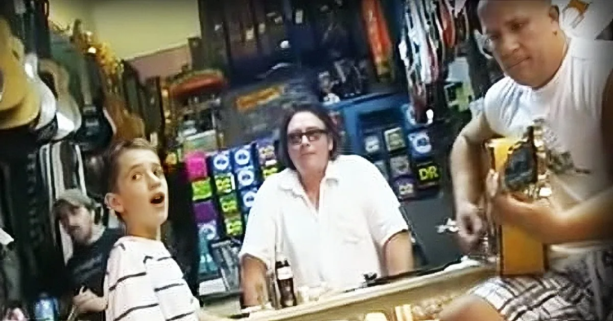 Young Boy Standing Alone in Music Shop, Opens His Mouth to Sing...I Got Chills, Wow!