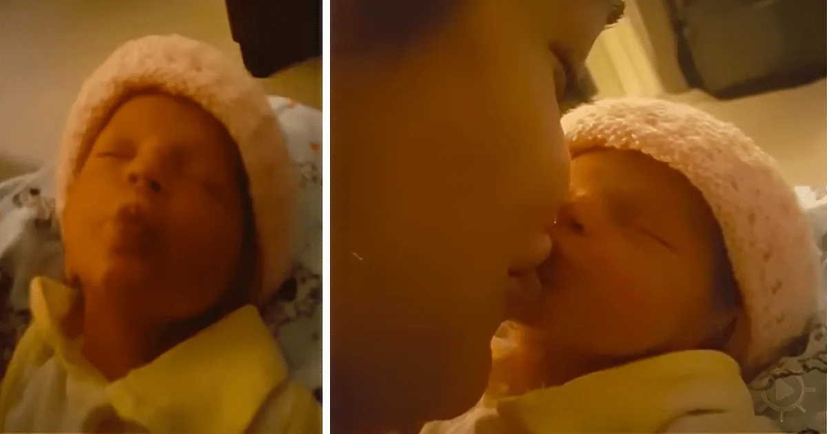 Mom Leans in to Kiss Her Newborn. What the Baby Does Has Me LOL!