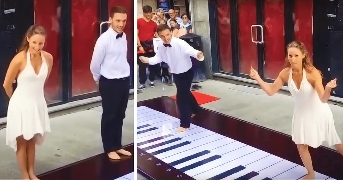 A Couple Entertain by Dancing on a Giant Piano - the Song They Choose Is Hilarious!