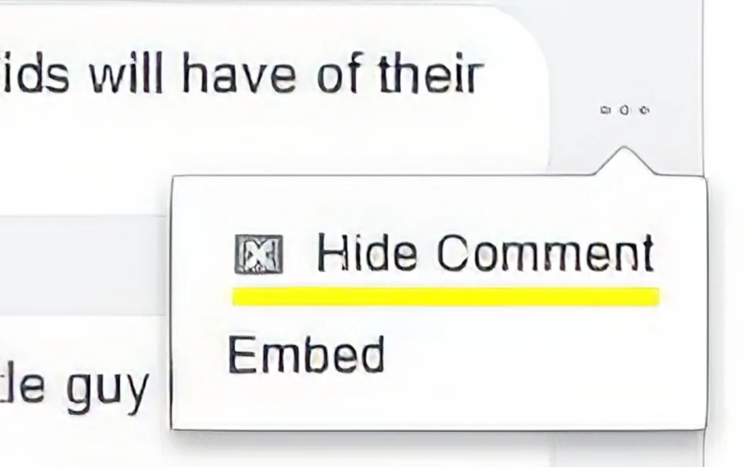 A "Hide Comment" button is displayed on a webpage.