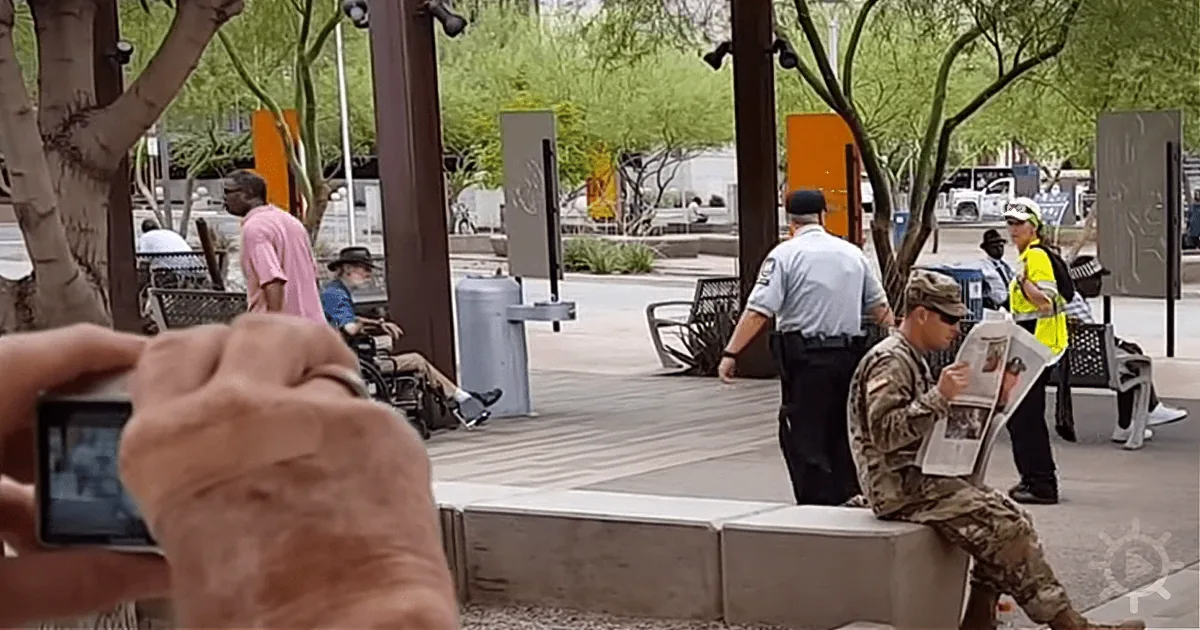 She Walks by a Soldier Reading a Newspaper. After a Second Look, She Realizes Who It Is!