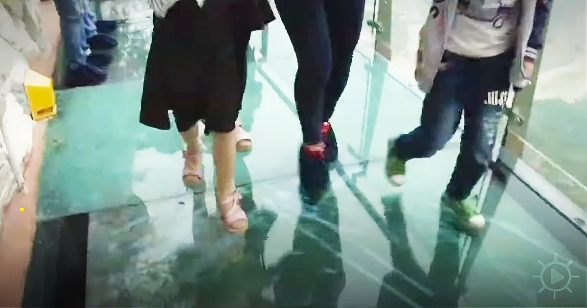 A Tourist Walks Across a Glass Bridge Built Alongside a Cliff. Seconds Later, It Shatters.