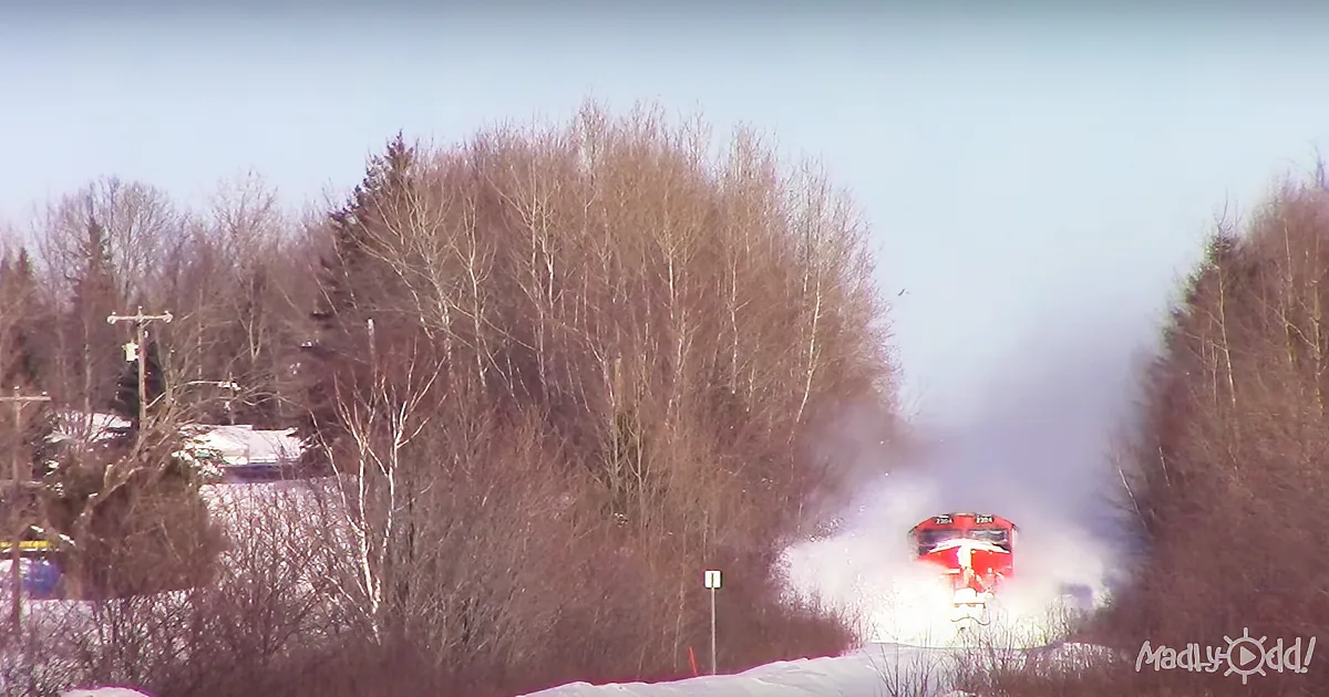 The Amazing Moment When a Train Collides With Wall of Snow
