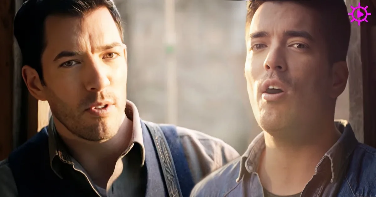 Two men in casual attire, one with suspenders, appear to be engaged in conversation or singing.