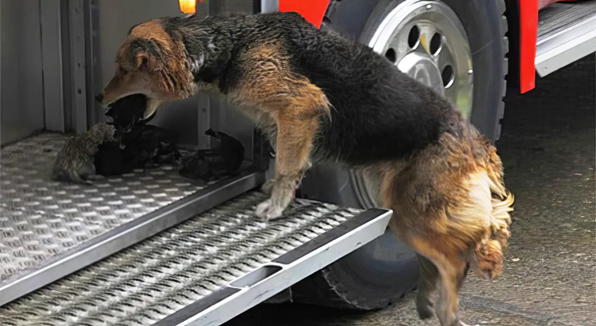 Dog saves puppies from fire