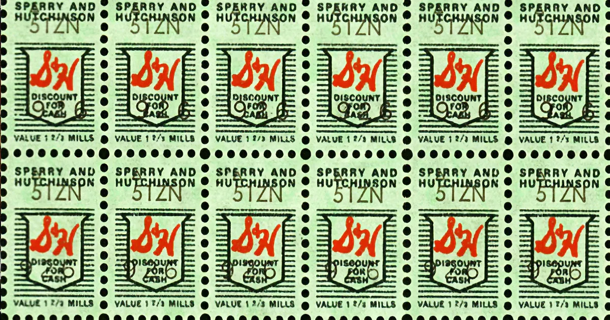 A sheet of vintage discount coupons from Sperry and Hutchinson, valued at 1 2/3 mills.