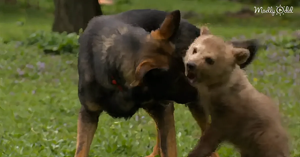 Adorable Friendship Blooms Between a Baby Bear Cub and a German Shepherd