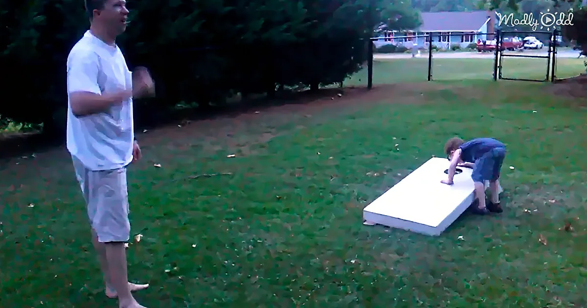 Kid Shows Amazing Skills With His Cornhole Aim