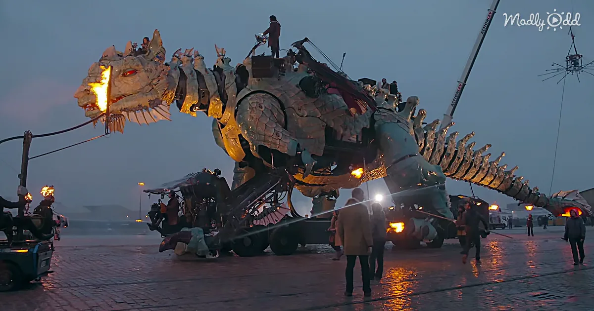 Mechanical Fire-Breathing Dragon Stomps Through the Streets of Calais