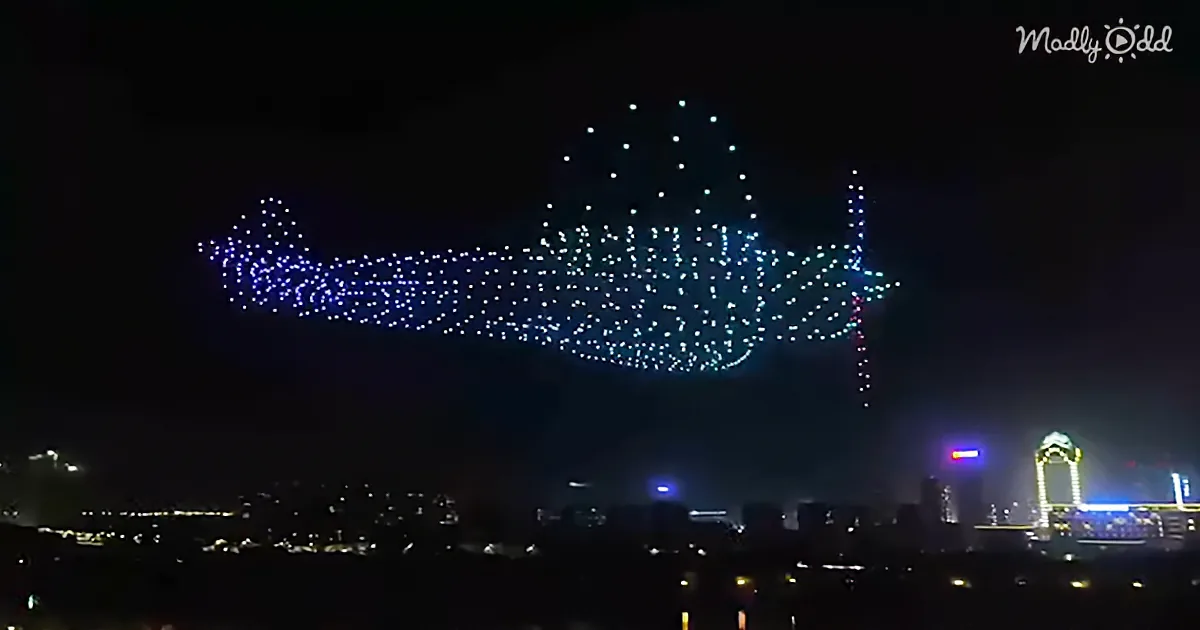 Breathtaking Air Show Features 800 LED Equipped Drones Flying in the Shape of a Giant Airplane