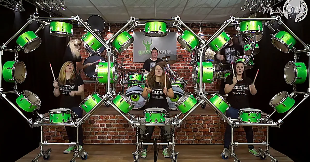 Three Ladies, 24 Drums, All Played in Perfect Sync