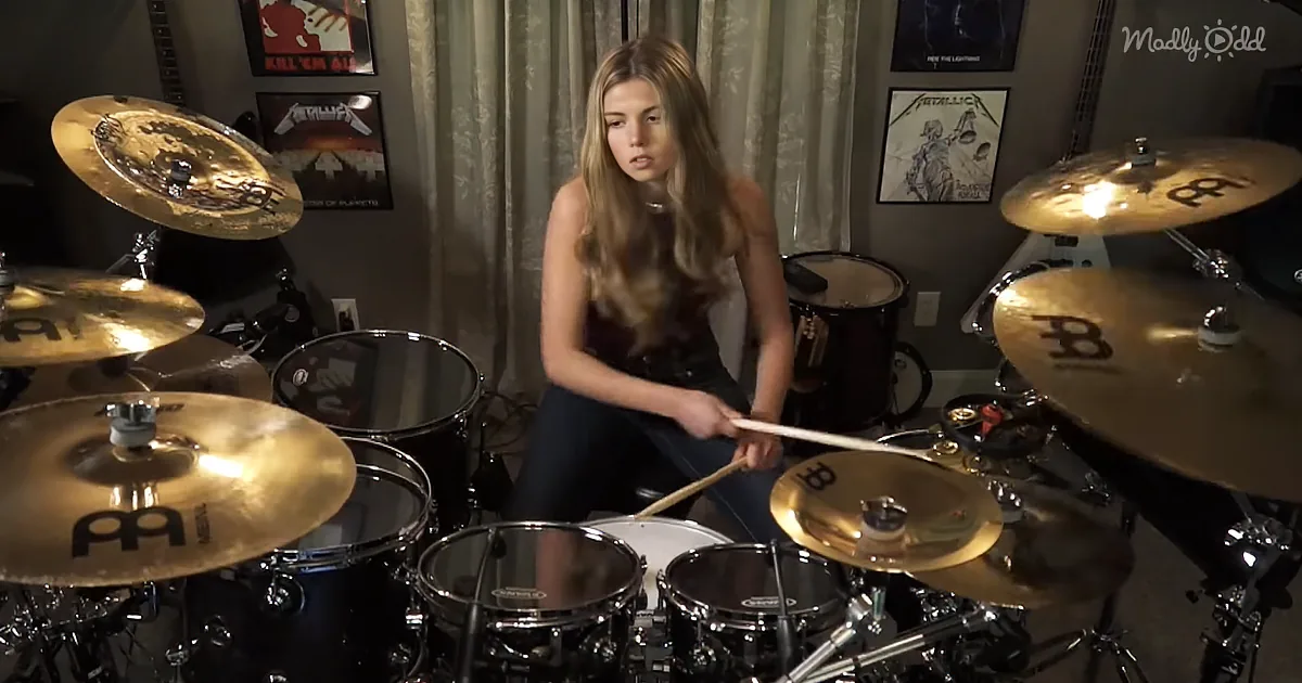 Young Girl Plays Drums Like a Pro