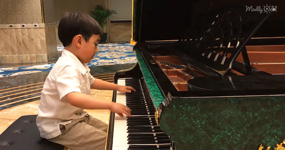 Skillful Five-Year-Old Boy Plays the Piano Beautifully
