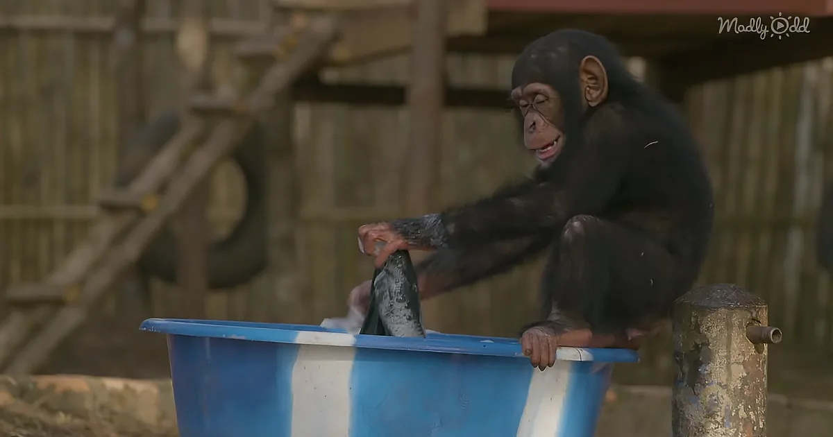 Adopted Baby Chimpanzees Joyously Play With Bubbles in Tub