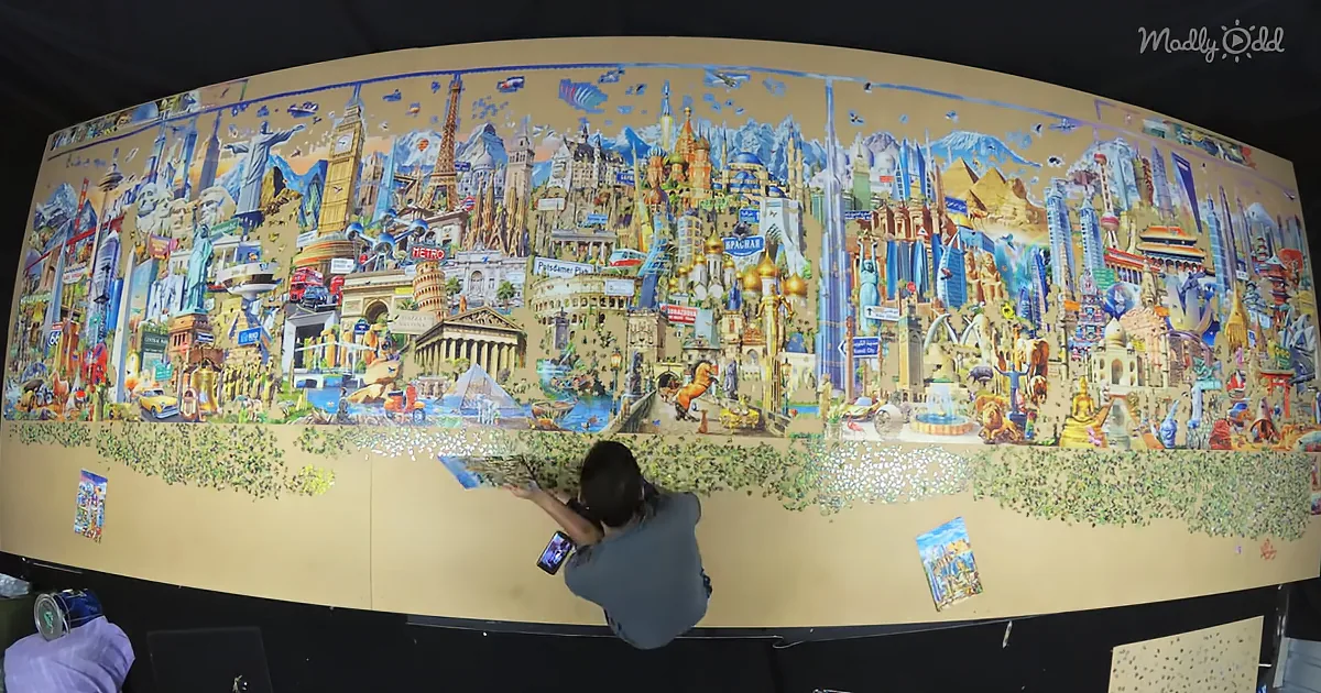 Extremely Satisfying Aerial Footage of 42,000-Piece Jigsaw Puzzle Getting Completed