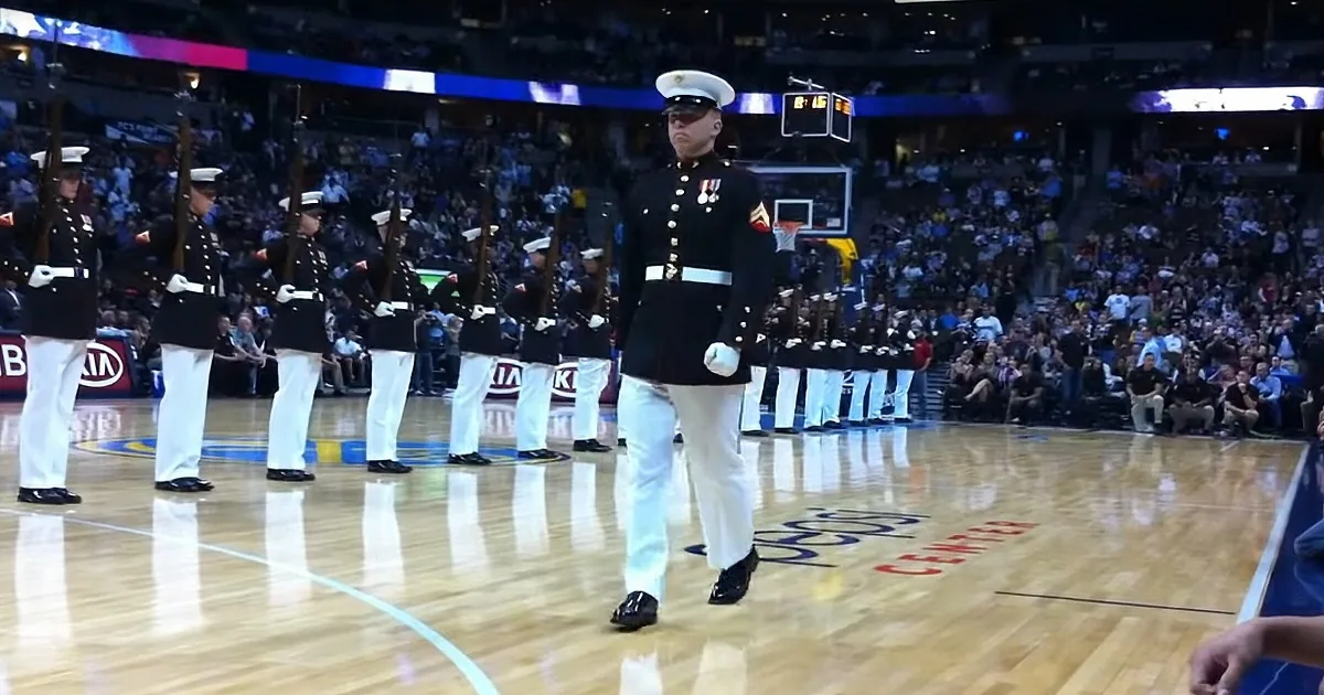 Dedicated Silent Drill Platoon Gets Crowd Going During Basketball Game