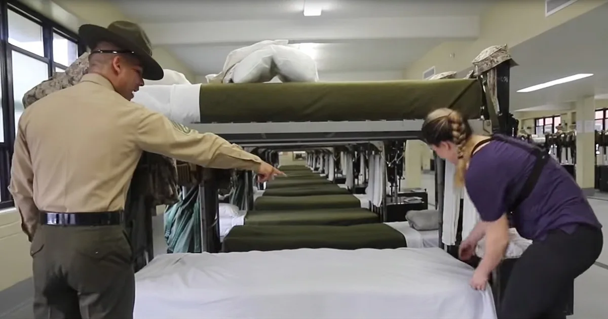 U.S. Marine Drill Sergeant Teaches Reporter How to Make a Bed in Comical Video