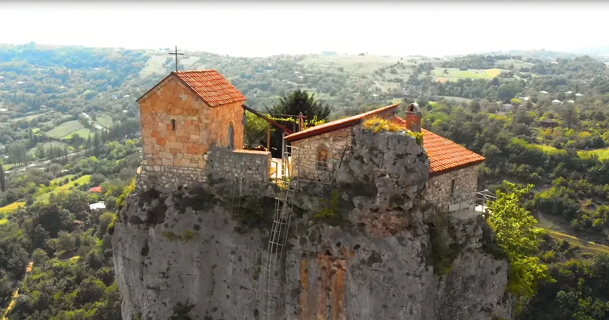 Ancient Monastery Atop 130-Foot Limestone Formation
