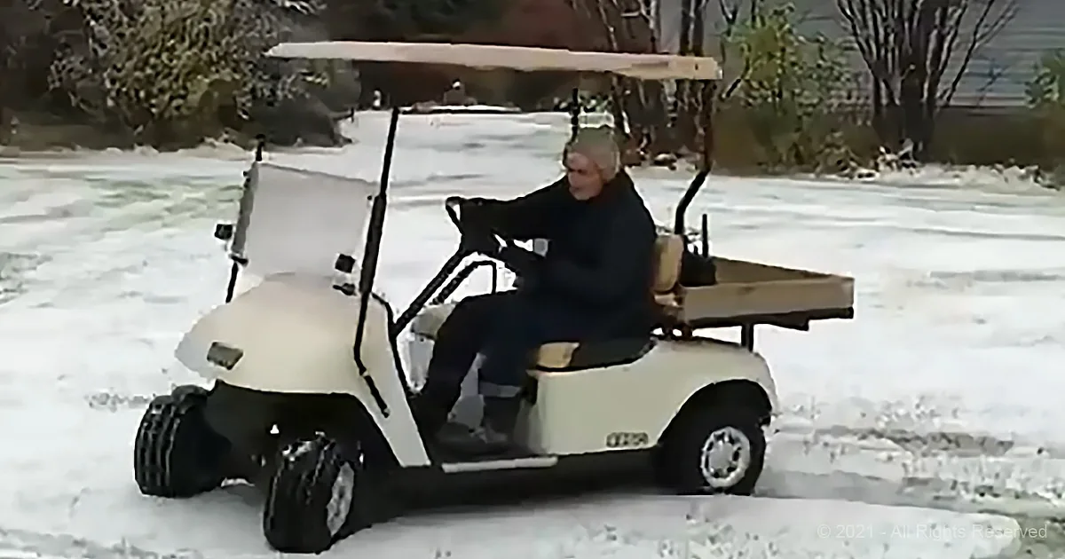 91-Year-Old Golf Carting Grandma Peels out in the Snow