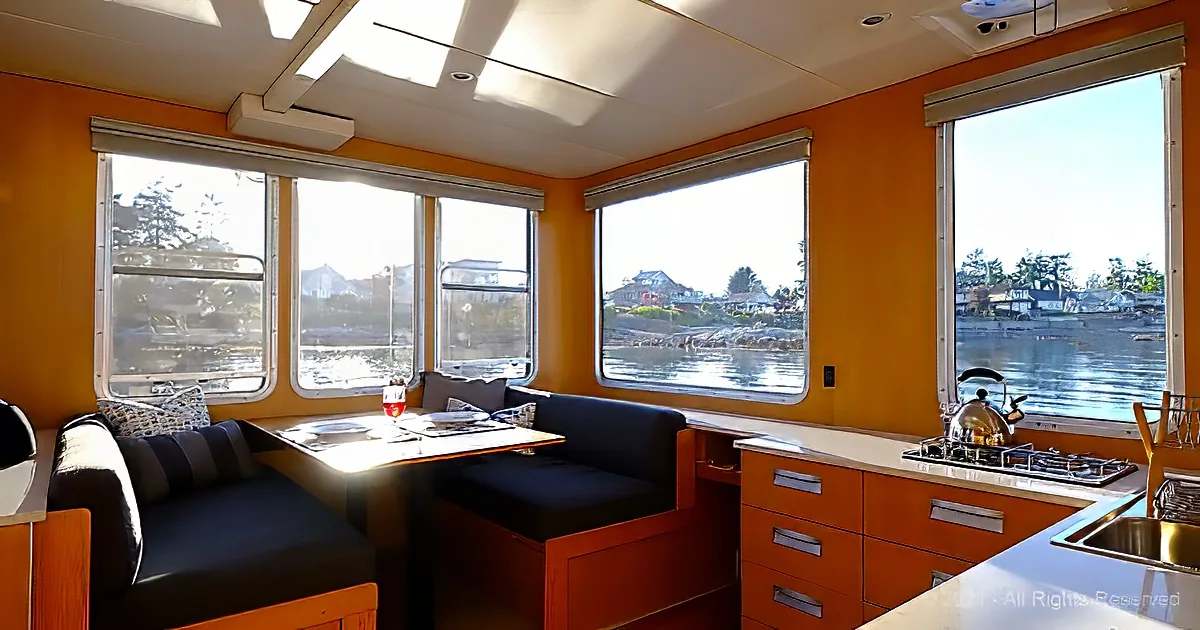 tiny house boat Sunlight reflected off ocean into SeaSuites
