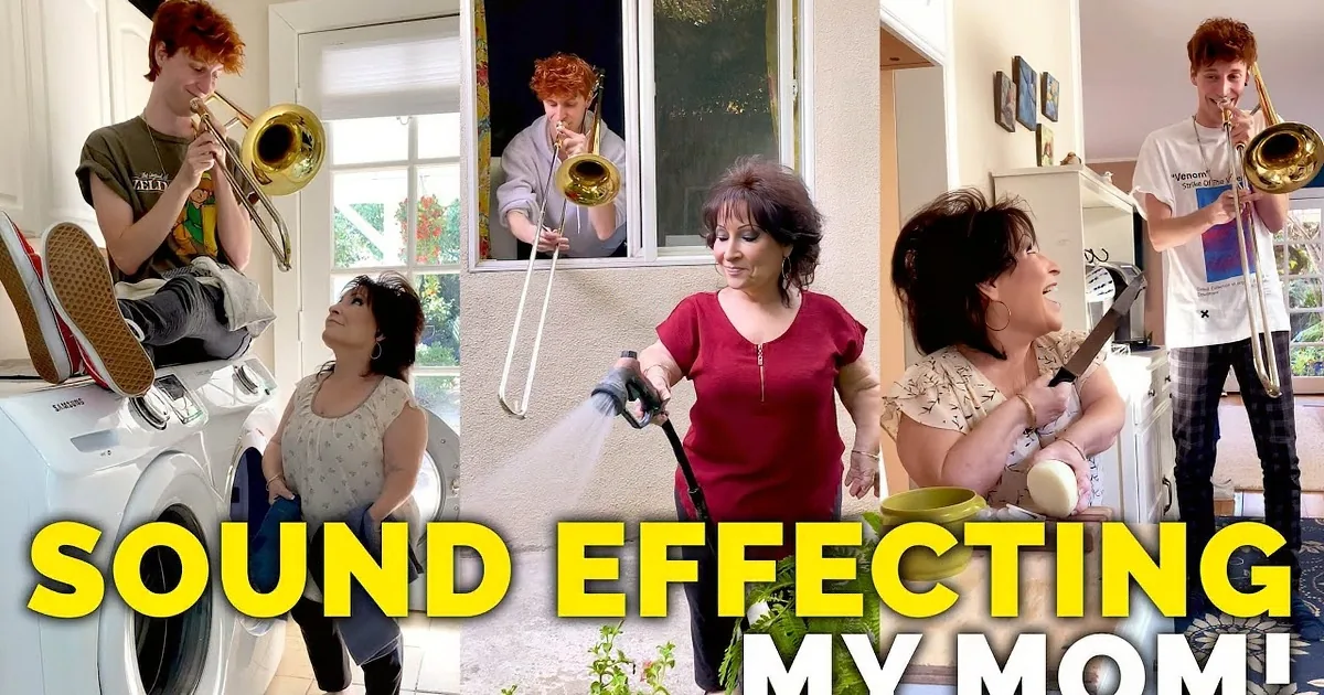 Son Hilariously Adds Sound Effects to Mother's Daily Life Using Trombone