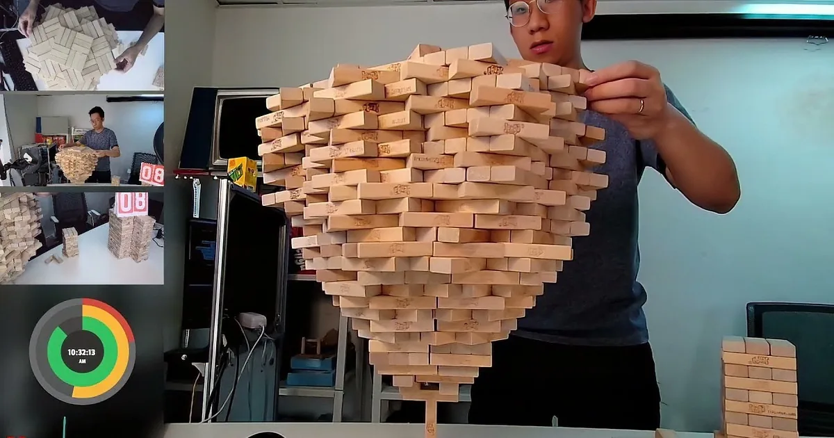 Man Stacks 1,512 Jenga Blocks, but Wait for It...