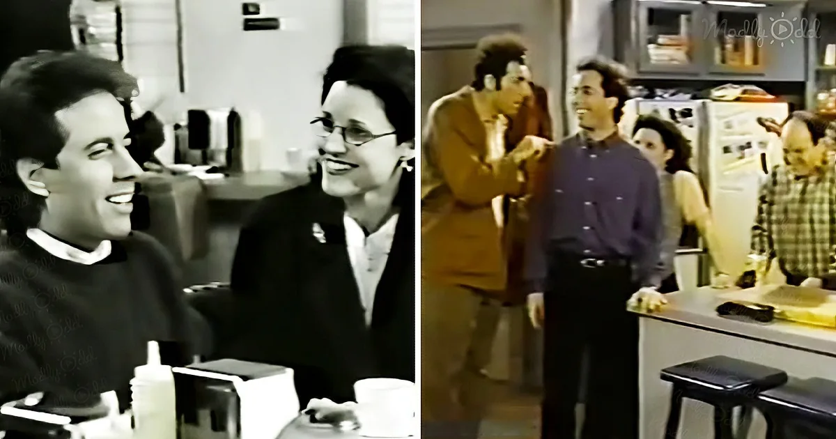 A man and woman share a laugh in a diner, while another man in a plaid shirt stands in a kitchen.