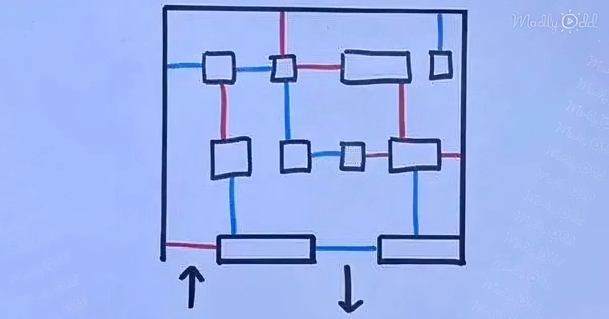 A diagram of a circuit with various components and connections, including squares and rectangles.