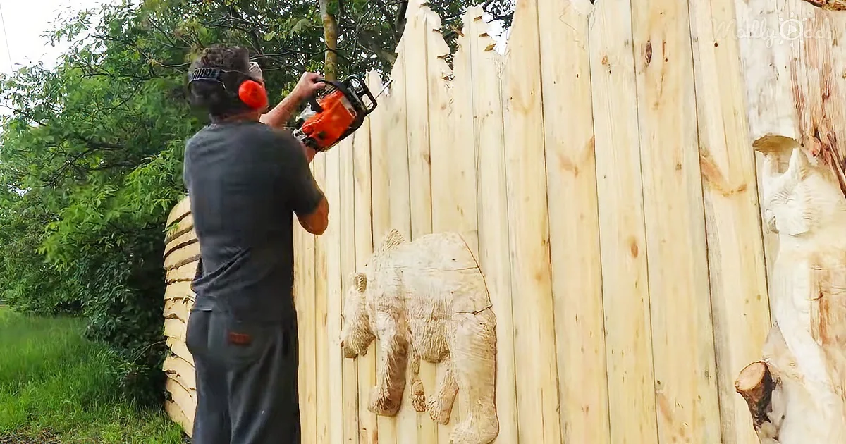 Wood carver create sculptures on wooden gates