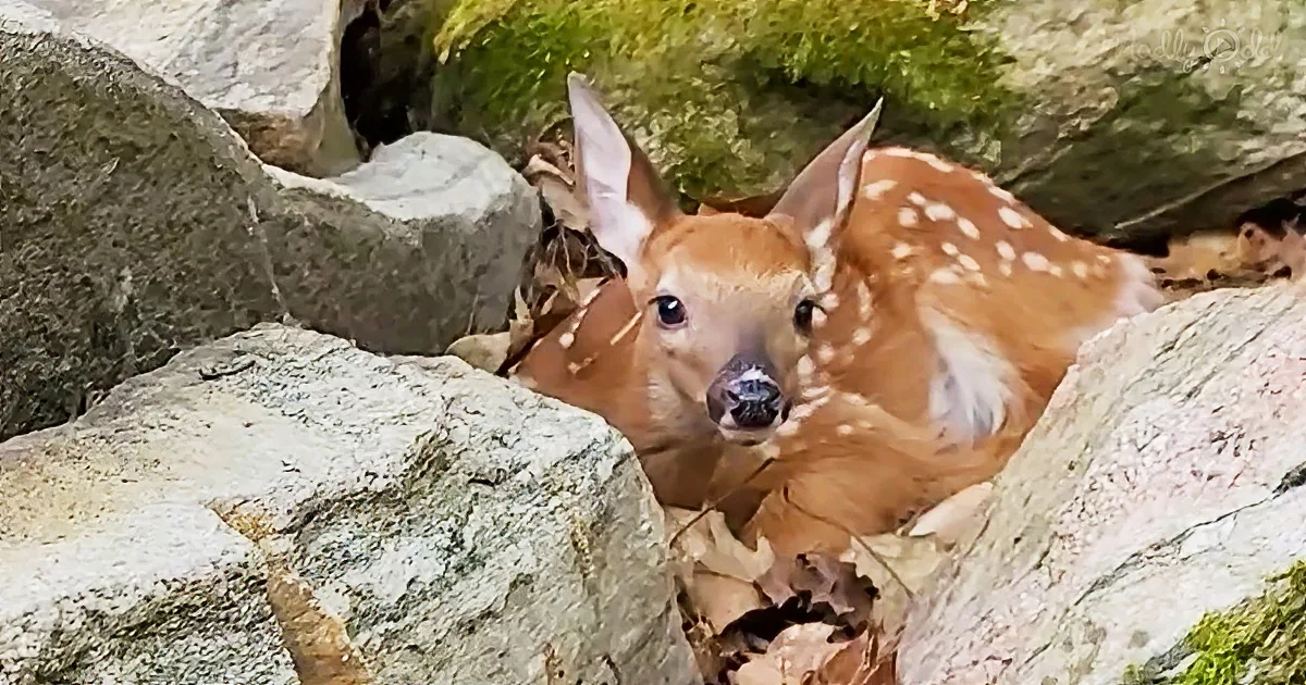 Concerned chipmunk consoles a baby deer without a mom