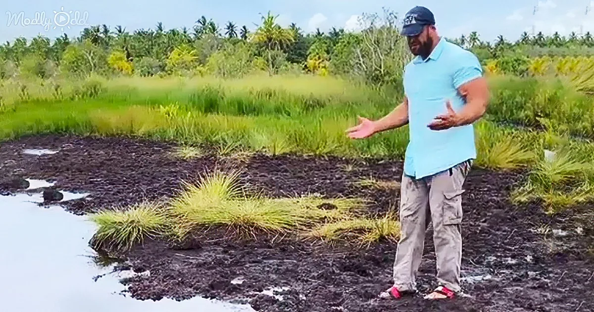 Man uses a shortcut across muddy water