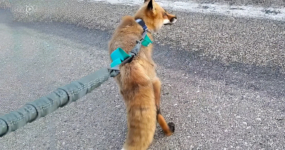 Rescue fox "Finnegan" enjoys his Sunday sunset walks