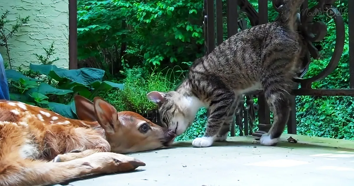 A Lost Fawn Finds an Unlikely Friend in a Playful Kitten
