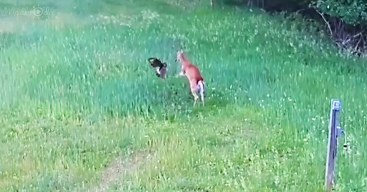 Deer defends her rabbit friend