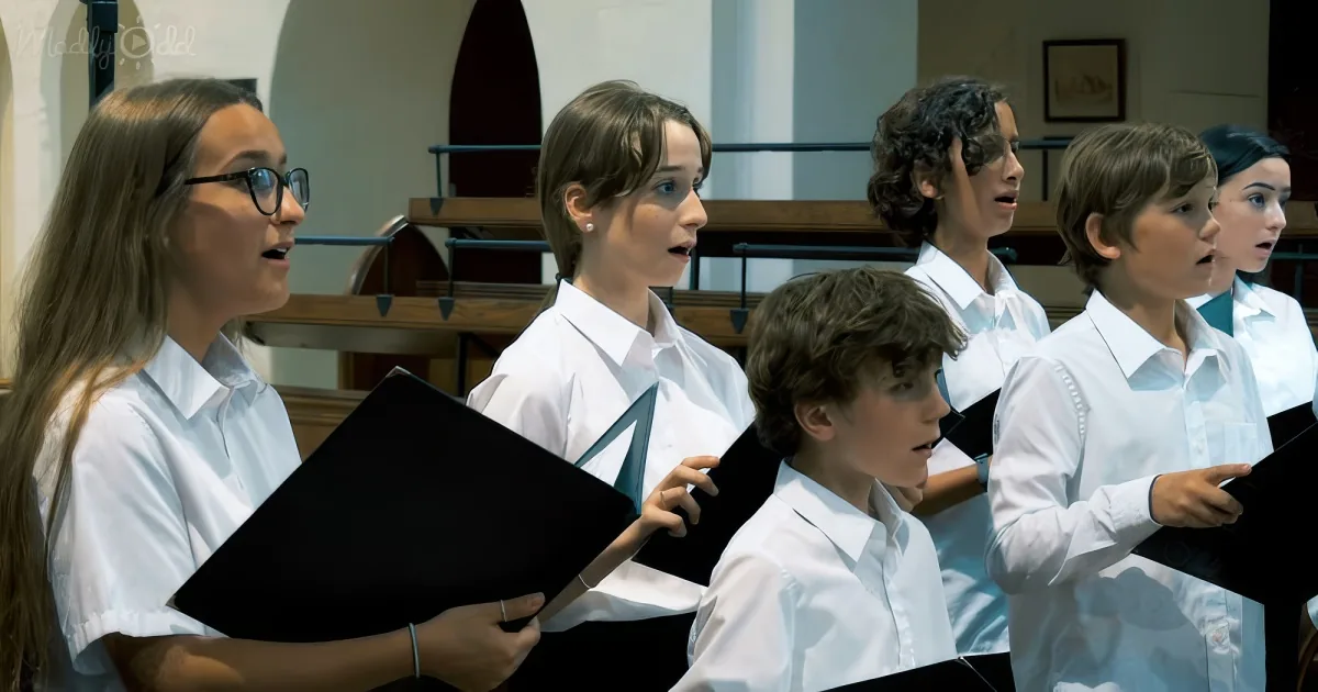 Choir performing with Cai Thomas