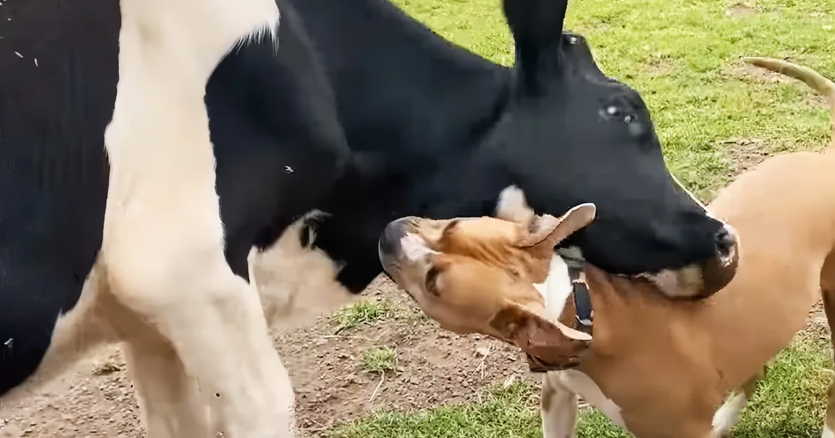 pitbull and baby calf