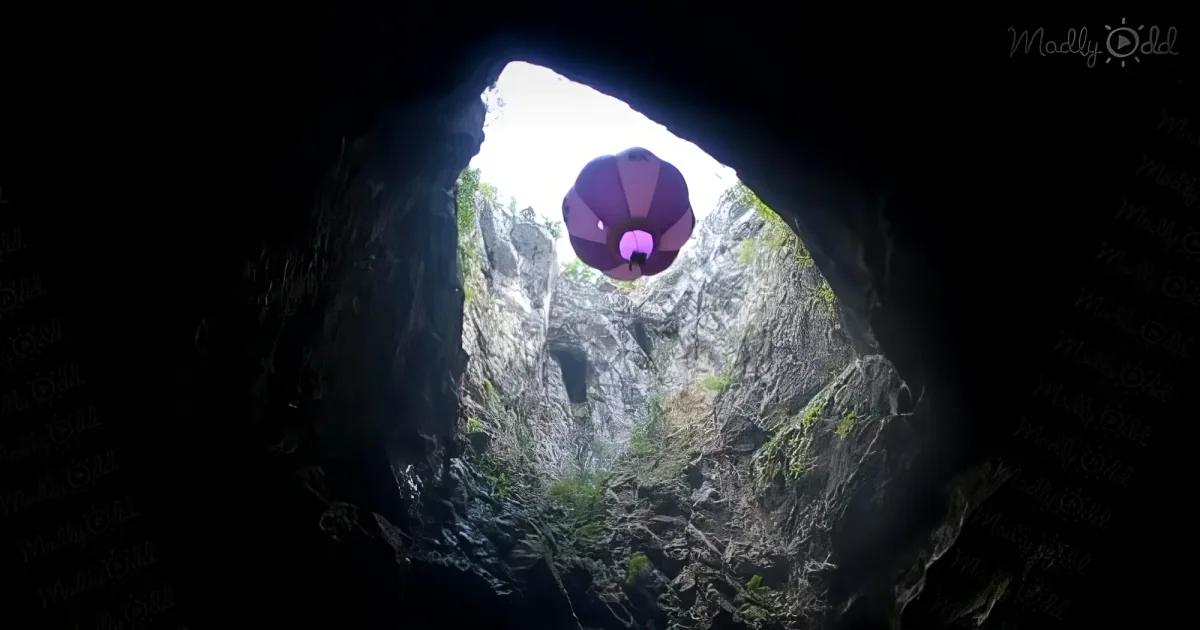 Hot air balloon deep into a cave